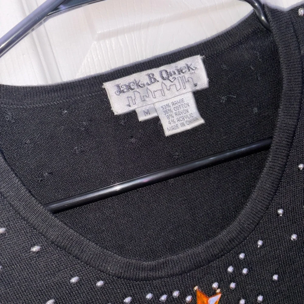 Black long sleeve blingy Christmas tree top with rhinestones and beads - Picture 3 of 8